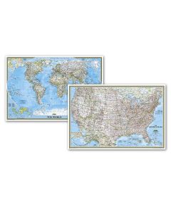 World and US Classic Poster Size Map Pack Bundle