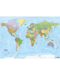 World map, political physical, english, Poster with ledge